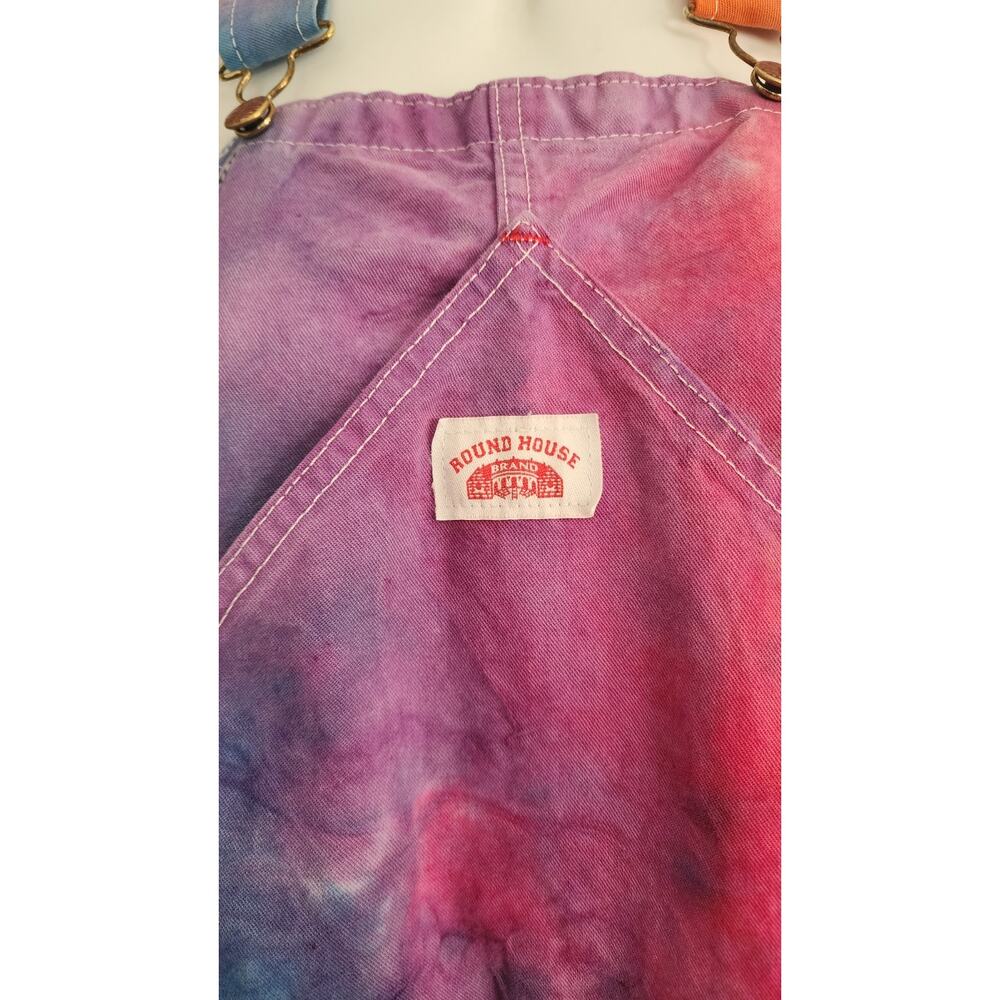 Roundhouse Vintage Tie Dye Overalls 40x31 Blue Orange Green Yellow Rainbow - Picture 3 of 6
